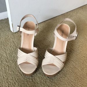 Cream and Wooden Block Heels